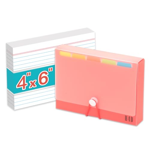 H4D 4x6 Index Card Case with 100 Ruled Index Cards and Dividers, Red | Plastic Case, Heavyweight Index Cards, Colored Dividers - color: Red, size: 4"x6"