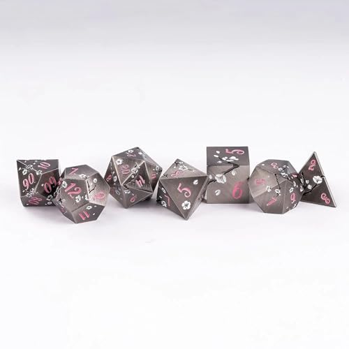 UDIXI Metal DND Dice Set, 7PCS Metal Polyhedral Dice Set Nickel for D&D RPG | White Flower, Metal Case Packaging, Heavy Metal Dice, D&D Gift, for Dungeons and Dragons Role Playing Games Tabletop Games - color: Flower/Nicklepink