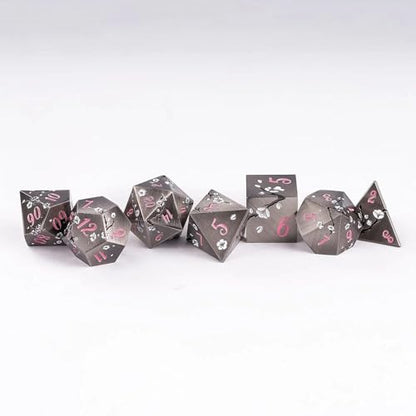 UDIXI Metal DND Dice Set, 7PCS Metal Polyhedral Dice Set Nickel for D&D RPG | White Flower, Metal Case Packaging, Heavy Metal Dice, D&D Gift, for Dungeons and Dragons Role Playing Games Tabletop Games - color: Flower/Nicklepink