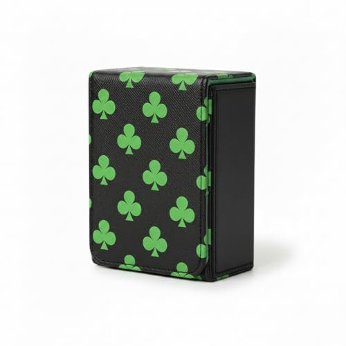 Double Decker Leather Poker Card Case - Holds Two Sets of Poker Size Cards - Premium Dual-Deck Holder with Stylish Design and Secure Closure (Green-Clubs) - color: Green-Clubs