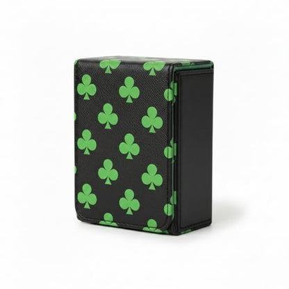 Double Decker Leather Poker Card Case - Holds Two Sets of Poker Size Cards - Premium Dual-Deck Holder with Stylish Design and Secure Closure (Green-Clubs) - color: Green-Clubs