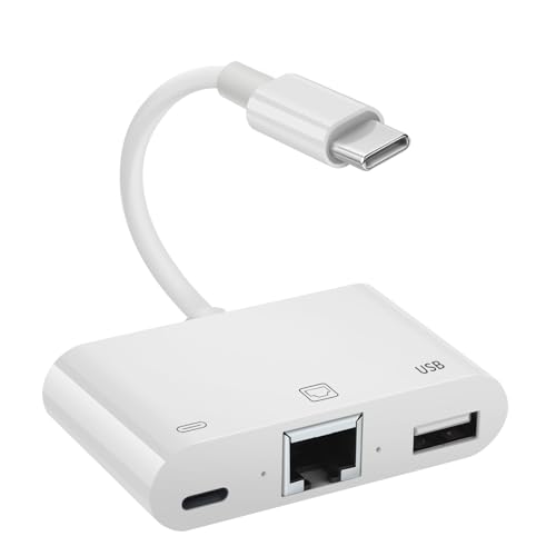Type C to RJ45 Ethernet Adapter Network Adapter, with Charge Port and USB Port Support USB Flash Drive/Keyboard/Mouse/Came, Plug and Play,Supports 100Mbps Ethernet Network - size: Type C