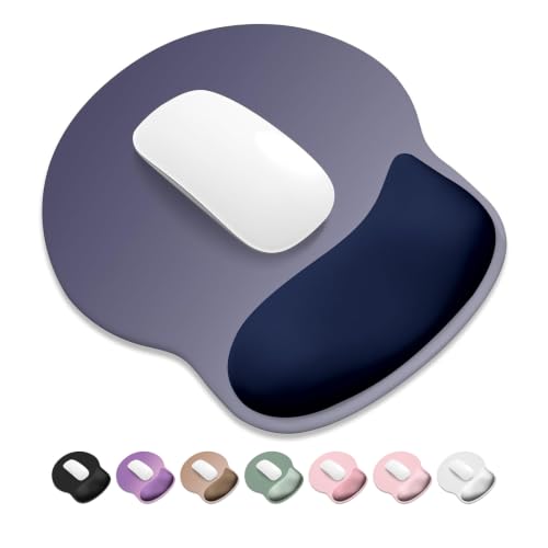 ITNRSIIET Ergonomic Mouse Pad with Wider Memory Foam Wrist Rest +17% - Curved Cushion Reduces Pressure 20%, Pain Relief, Non-Slip, Smooth, Cute Colors, 9.85 x 9 in, Gray Blue Gradient - color: Gray Blue Gradient