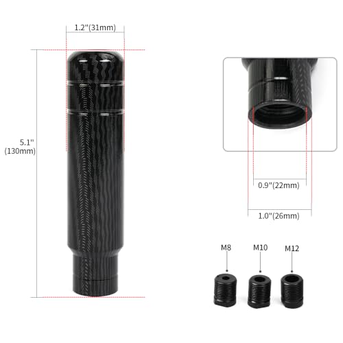 BARTOO Aluminum Alloy Heavy Weighted Shifter Knob, 5" Auto Gear Shift Knob, Car Gear Lever Stick Shifter Handle,with 3 Threaded Adapters M8 M10 M12,Fit Most Automatic Manual Vehicle(Carbon Fiber) - color: Carbon Fiber