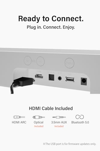 FUNLOGY Sound Bar for Smart TV, 100W 2.1ch Bluetooth 5.0 Soundbar with HDMI ARC, Optical & AUX, Remote Control, for Projector and Gaming, White - color: White
