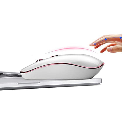JOYACCESS Wireless Mouse for Laptop - Ultra Thin, Silent, 2400 DPI Portable Optical Mouse for Laptop,Computer,MacBook,Windows, Chromebook, PC (White + Pink) - color: Silver