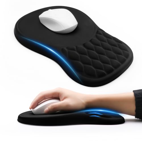 Ergonomic Mouse Pad with Wrist Rest, Memory Foam Mousepad with Wrist Support and Non-Slip PU Base for Pain Relief, Massage Bulge Mouse Mat for Office, Home, Computer Desk (Black) - color: Black