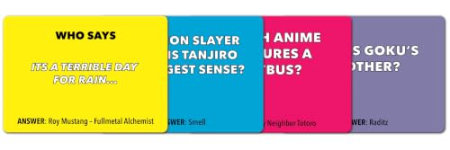 Anime Trivia Card Game - 100 Questions, Character, Quotes & Skill Challenges, Fun Anime Party Game for Fans, Teens & Adults, Expansion Pack Available (Base Game)
