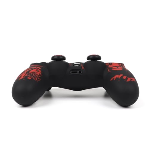 Lion Design Controller Skin Cover with 2 Thumb Grips Compatible with PS4/Playstation 4 Slim/Pro Controller - color: Lion Black Red