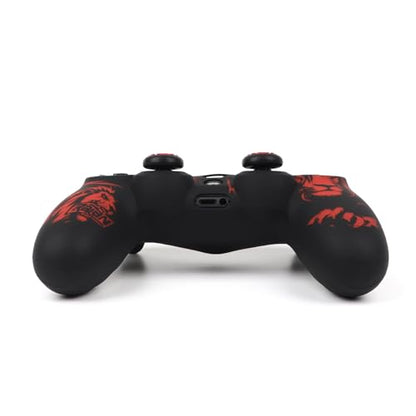 Lion Design Controller Skin Cover with 2 Thumb Grips Compatible with PS4/Playstation 4 Slim/Pro Controller - color: Lion Black Red