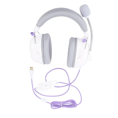 Gaming Headset, 7.1 Surround Sound AI Noise Canceling Mic USB Headset, Wired Gaming Headphones with Custom EQ Lightweight Design for PC Laptop Work Call Center (White) - color: White