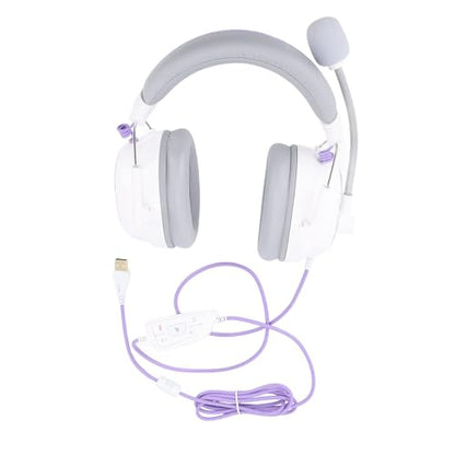 Gaming Headset, 7.1 Surround Sound AI Noise Canceling Mic USB Headset, Wired Gaming Headphones with Custom EQ Lightweight Design for PC Laptop Work Call Center (White) - color: White