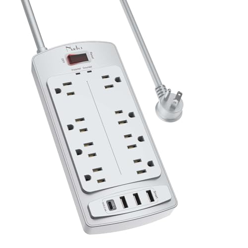 Surge Protector Power Strip - Nuetsa Flat Plug Extension Cord with 8 Outlets and 4 USB Ports, 6 Feet Power Cord, 2700 Joules, ETL Listed, Grey - color: Grey(8 Outlets), size: 6 Ft
