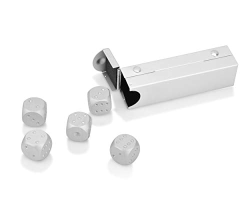 DS.DISTINCTIVE STYLE Aluminum Alloy Dice 5 Pieces 16mm Portable Metal Dices with Case 6 Sided Dice for Party Game - color: Silver, style: Rectangle