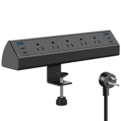 Jgstkcity Desk Clamp Power Strip USB C,40W Total Fast Charging Station,4 PD 20W USB C Ports,Desk Edge Mount Surge Protector,5 Outlets,Fit 1.96" Tabletop Edge,ETL Listed | 1200J,Total 40W Charging Hub,5 Outlets & 6 USB, 6FT Extension Cord, Fits 1.96" Deskt