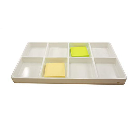 Heavy Duty Beach-Stone White Plastic 8 Compartment Tray - for Storage/Organization/Display/Sales/Stacking/Sorting