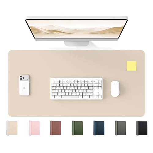 YSAGi 35.4" x 17" Large PU Leather Desk Mat for Keyboard and Mouse - Waterproof Non-Slip Desk Pad Protector for Office, Home, Writing Desk, Beige, - color: Beige, size: 35.4" x 17"