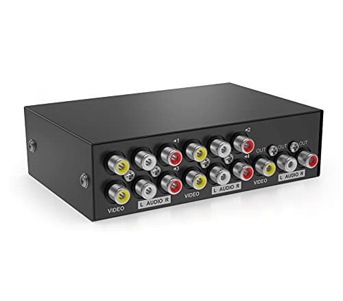 MT-ViKI 4 Way AV RCA Switch, 4 in 1 Out Composite Video L/R Audio Switcher Selector Box for DVD Player, SNES, N64, PS2/3 Game Consoles