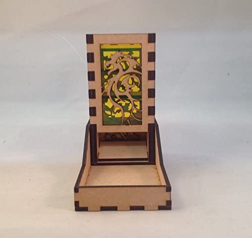 Dragon Mini Dice Tower v6 Neon Yellow Acrylic Window Laser Cut MDF Unique Gift