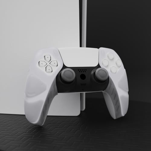 PlayVital Mecha Edition Clear White Ergonomic Soft Controller Silicone Case Grips for ps5, Rubber Protector Skins with Thumbstick Caps for ps5 Controller - Compatible with Charging Station - color: Clear White