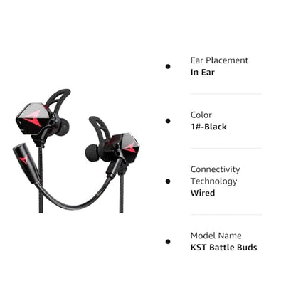 KASOTT Battle Buds Pro in-Ear Gaming Headset with Dual Microphone, Mute and Volume Control, Wired Earphones for Mobile Gaming, Nintendo Switch, Xbox One, PS, PC (Black) - color: Black