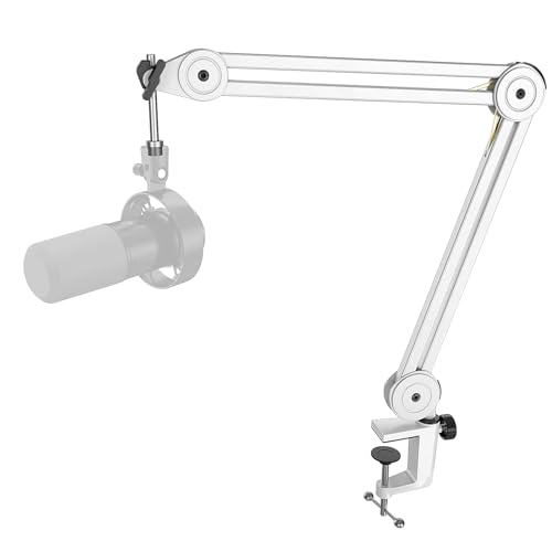 FIFINE Microphone Boom Arm Stand, Metal Heavy Duty Mic Stand, Scissor Suspension Adjustable Boom Arm for Podcast Recording Streaming Gaming, with Desk Clamp, 5/8" Screw, Cable Ties-BM63 White - color: White