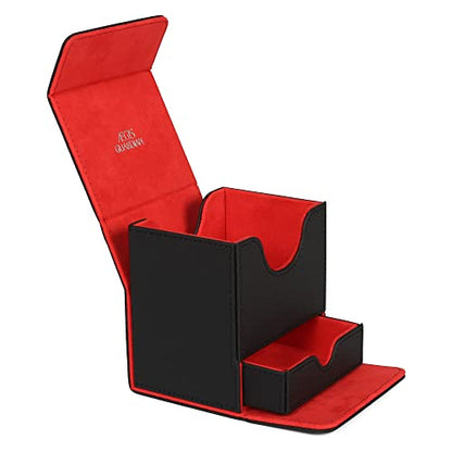 AEGIS GUARDIAN Card Deck Box with Dice Tray for MTG Cards, Commander Deck Box fit 150+ Sleeved Cards, PU Leather Card Storage Box Strong Magnet Deck Game Case for TCG CCG, Red Ineer - color: 4-2