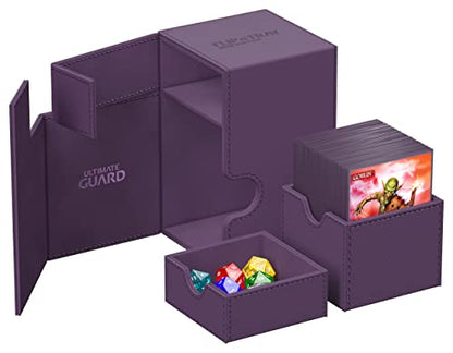 Ultimate Guard Flip'n'Tray 100+, Deck Case for 100 Double-Sleeved TCG Cards + Dice Tray, Purple, Independent Magnetic Closure & Microfiber Inner Lining - color: Purple, size: 100+