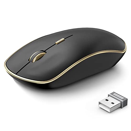 JOYACCESS Silent Wireless Mouse, Portable USB Mouse with 5 Adjustable DPI Levels for Desktop, Notebook, MacBook, Chromebook, PC (Black Gold) - color: Black Gold