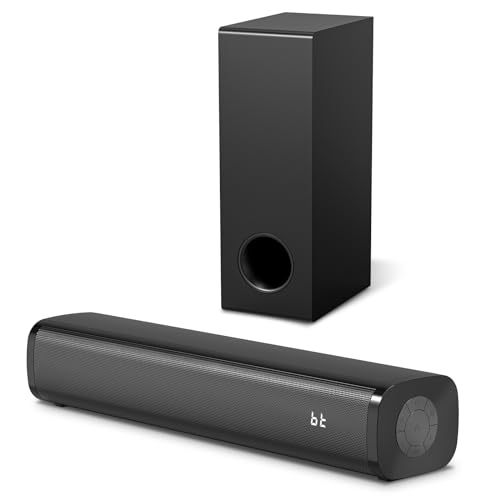 Sound Bar for Smart TV with Wired Subwoofers, 2.1 Channel Small TV Soundbar Speakers, Home Theater Surround Sound System, Bluetooth 5.3/ ARC/Optical/AUX Connectivity - color: Black
