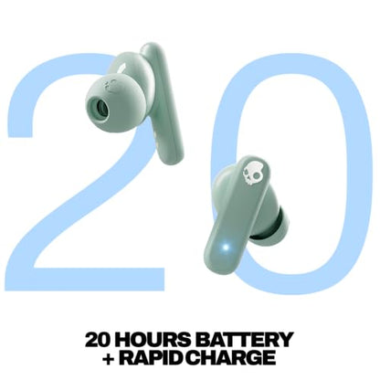 Skullcandy Smokin’ Buds Wireless Noise Isolating Earbuds - Preppy Sage | In-Ear Fit, Bluetooth, 20 Hours Battery, IPX4 Sweat and Water Resistant, Microphone for iPhone Android, Commuting, Studying - color: Preppy Sage