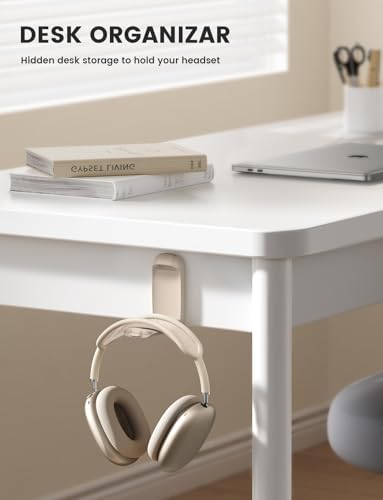 Lamicall Headphone Stand, Sticky Headset Holder - Foldable Headphone Holder Hook Mount, Adhesive Headset Hanger Clip Under Desk, Earphone Clamp for Airpods Max, HyperX, Sennheiser, Khaki - color: Khaki