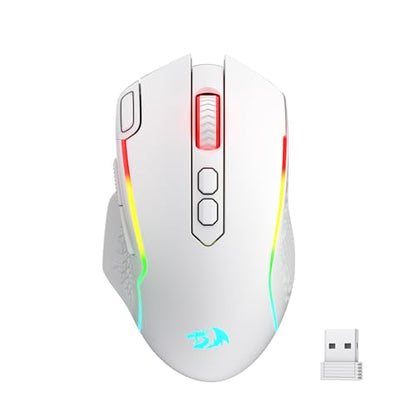 Redragon M810 MAX Wireless RGB Gaming Mouse 12000 DPI Remapping Keys | Cable-Free 0 Delay, Smooth Precise Tracking, Rapid-Fire Macro Keybinds, Vibing Backlight, Ergonomic Grip Body Comfort - color: White, style: M810 PRO MAX