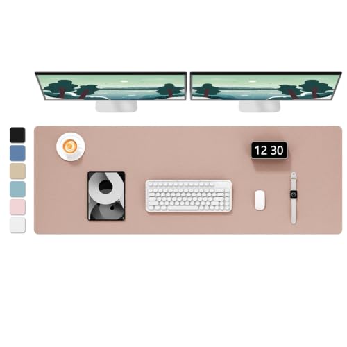 Hsurbtra Desk Pad, 48" x 17" PU Leather Desk Mat, XXXL Extended Mouse Pad, Waterproof Desktop Blotter Protector, Non-Slip Ultra Thin Large Laptop Keyboard Writing Mat for Office Home, Beige Apricot - color: Beige Apricot, size: 48" x 17"