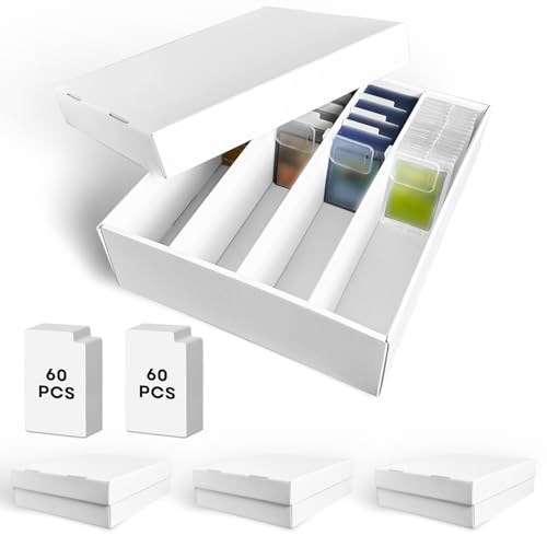 Fageverld 4-Pack Trading Card Storage Box, 3200 Count Cardboard 4 Row Card Box for MTG TCG Baseball Sports Cards Collection, Top loader Storage Boxes, includes Card Dividers & Stoppers - color: 4 Row-4 Boxes