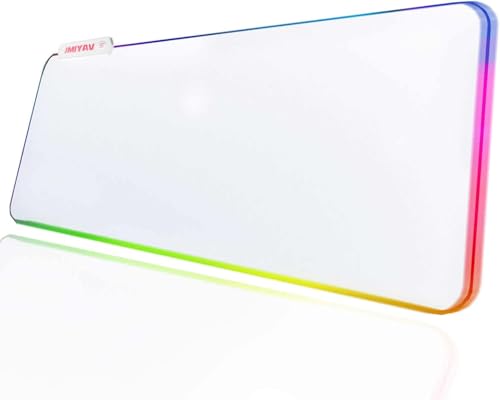 JMIYAV White Gaming Mouse Pad RGB Mousepad Non-Slip Rubber Base Extra Large Cool XL XXL Computer Desk Pad Gaming Accessories LED Light Up Extended Big Mouse Pad for Gamer White 31.5x12in Uw3-10 - color: White 31.5x12in Uw3-10