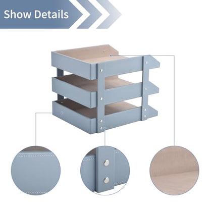 Leather Desk Organize Holder,3-Layer Stackable Letter Tray,Used to Store documents,Folders,Stationery,Magazines,Paper,and Other Home Office Supplies,Desk File Rack (Grey) - color: Gray