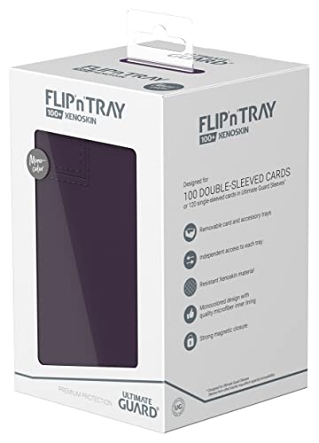 Ultimate Guard Flip'n'Tray 100+, Deck Case for 100 Double-Sleeved TCG Cards + Dice Tray, Purple, Independent Magnetic Closure & Microfiber Inner Lining - color: Purple, size: 100+