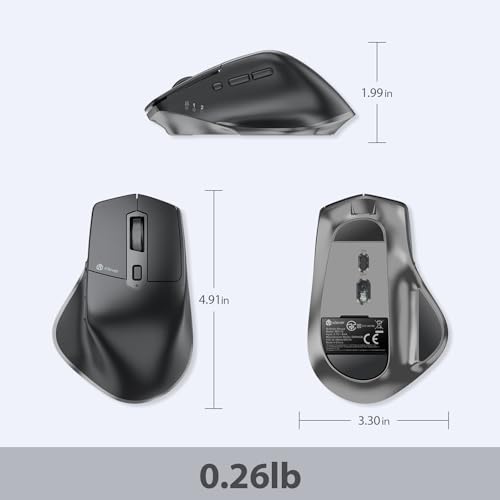 iClever Wireless Mouse, Dual-Mode (BT 5.1&2.4G) Bluetooth Mouse for Laptop | 3-Device Bluetooth & 2.4G Switching, Silent Click, Ergonomic, 5-Level DPI, USB-C Rechargeable for MacBook, Laptop, PC, Tablet - color: Black-Silver