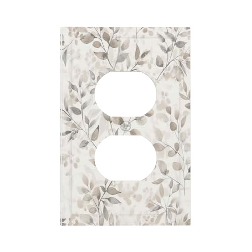 Decorative Outlet Covers Rustic Beige Grey Leaves Olive Leaf 1 Gang Duplex Light Switch Cover Plate Wall Plates for Electrical Outlets Switchplate Faceplate for Bedroom Home Decor - color: Beige Grey Leaves, size: 1 Gang Duplex