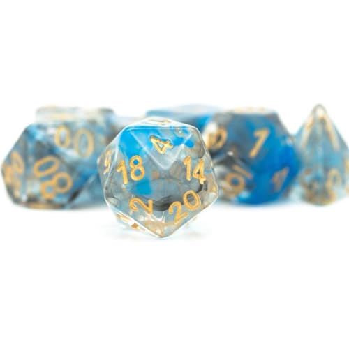 UDIXI DND Dice Set 7PCS Resin Polyhedral D&D Dice for Role Playing Games | Blue Black Colors, Dreamy Effect, Velvet Dice Bag Packaging, for Dungeons and Dragons Role Playing Games and Tabletop Games - color: S-blue and Black