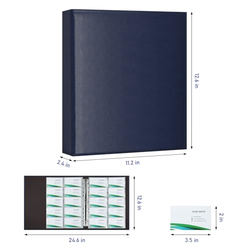 BYSTER A4 Business Card Book, PU Leather Organizer with 30 Pack Sleeves (600 Pockets), Business Card Binder for Credit Cards, Membership Cards, and More - Blue - color: Blue