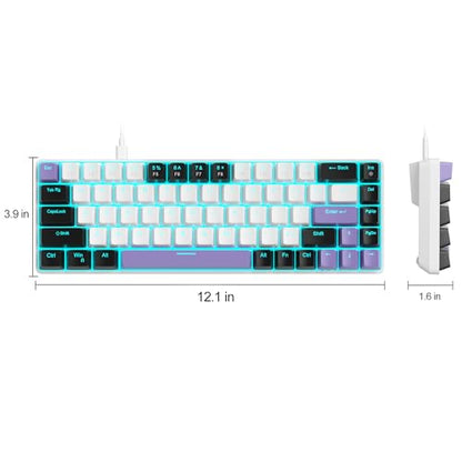 MageGee Portable 60% Mechanical Gaming Keyboard, MK-Box LED Backlit Compact 68 Keys Mini Wired Office Keyboard with Red Switch for Windows Laptop PC Mac - White/Purple - color: Purple/Red Switch