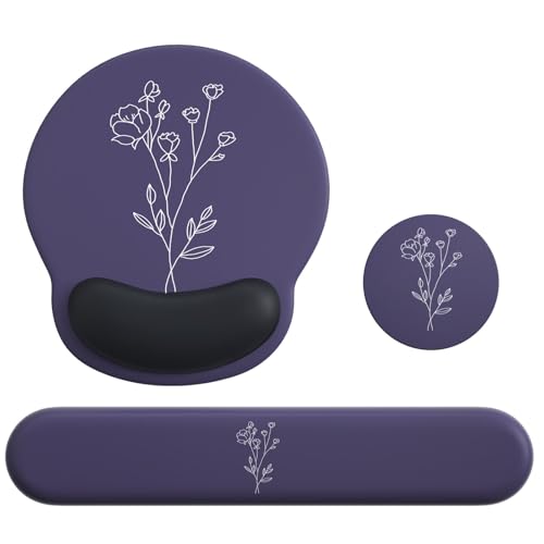 Mouse Pad with Keyboard Wrist Rest,Ergonomic Mouse Pad Wrist Support PU Base with Coaster,Mousepad with Nonslip Base for Computer Laptop Keyboard Home&Office - color: M-Black Plants