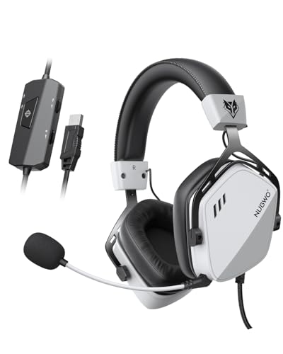 NUBWO HG03 USB-A Gaming Headset with 7.1 Surround and FPS Sound, Wired Headphones with Noise Canceling Mic, Comfortable Design for PC, Laptop - White
