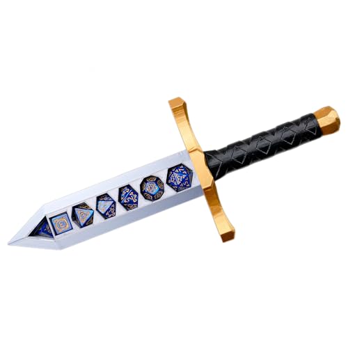 3D BEST-Q Dice Sword Holder (Dragon-Patterned 7PCS D20 Dice Set Included), Custom Polyhedral Dice Storage for Tabletop RPG - Dungeons and Dragons - DND - D&D (Gold) - color: Gold