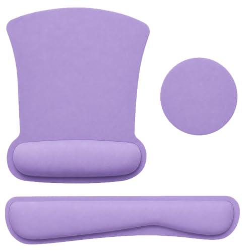 Keyboard Wrist Rest Pad Mouse Pad with Wrist Support Set of 3, Gaming Mousepad with Non-Slip Rubber Base, Ergonomic Memory Foam Mouse Cushion Support for Home Office Laptop Computer, Purple - color: Purple