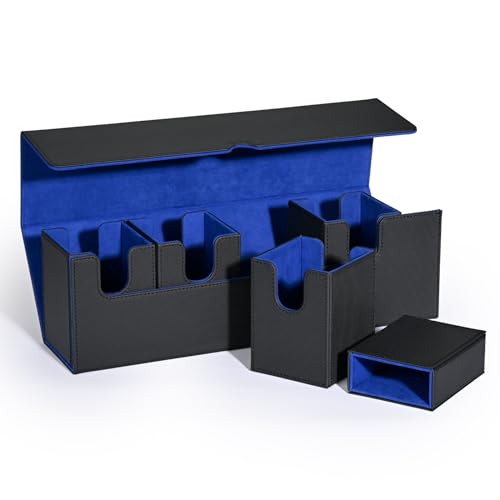 UAONO Card Deck Box with Dice Tray for MTG, 5 in 1 Card Deck Case Holds 800+ Unsleeved Cards, Strong Magnet Organizer Compatible with Yugioh TCG Sports Cards (Black Blue) - color: A2-Black&Blue, size: 5 IN 1