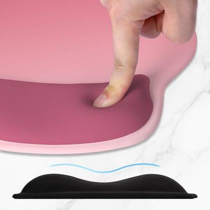 ITNRSIIET Ergonomic Mouse Pad with Wider Memory Foam Wrist Rest +17% - Curved Cushion Reduces Pressure 20%, Pain Relief, Non-Slip, Smooth, Cute Colors, 9.85 x 9 in, Pink Ombre - color: Pink Ombre