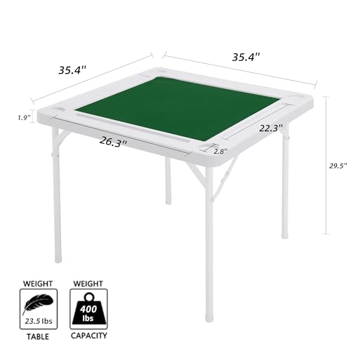 Allpop 35.4’’ Folding Mahjong Table, Square 4 Player Card Game Table with Chip Trays, Cup Holders & Green Professional Tabletop for Domino, Poker, Jigsaw Puzzles